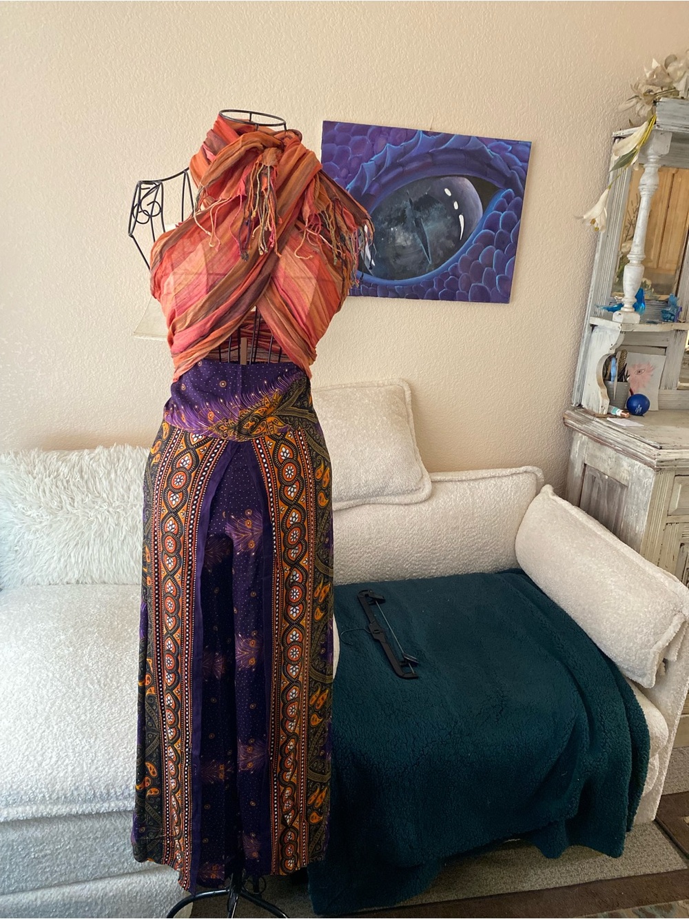 Tansy Bohemian Wide Leg Pants in Purple and Orange - Picture 2 of 13